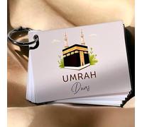 Umrah Guide Cards with Kaaba Design, White Pocket-Size Prayer Cards with Ring Holder Quran Dua ikhraam Gift Present (Version2)