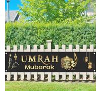 Umrah Mubarak Backdrop Banner Black Gold Ramadan Mubarak Party Decorations Muslim Prayers Eid Indoor Outdoor al-Fitr Party Background Decorations