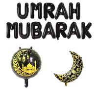 Umrah Mubarak Balloons Black 16”, Moon, Star Balloon, Backdrop Photo Props, Gift, Decorations, Islamic Pilgrimage.