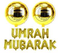 Umrah Mubarak Balloons Gold 16”, Gold Round 18” Balloons x 2, Umrah Backdrop Props, Umrah Decorations, Islamic Pilgrimage.