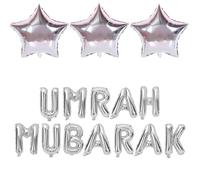 Umrah Mubarak Balloons Silver 16” Silver Star 18” Balloons x 3, Islamic Pilgrimage, Backdrop Photo Props, Umrah Background, Party Decorations.