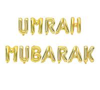 Umrah Mubarak Balloons, Umrah Mubarak Decoration, Gold Aluminum Foil Letter Balloon Decoration for Ramadan Muslim Eid Umrah Mubarak Decorations Party Supplies (Balloon)
