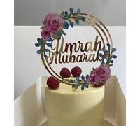 Umrah Mubarak Cake Topper, Acrylic Floral Gold Umrah Cake Topper, Umrah Cake Decorations.