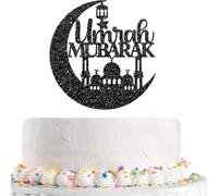 Umrah Mubarak Cake Topper - Black Glitter Islamic Cake Decoration for Celebrations | Elegant Party Decor & Umrah Mubarak Decorations for Muslim Gifts, Events & Desserts Islamic Cake Topper