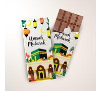 Umrah Mubarak Chocolate Bar 90g - Halal Milk Chocolate Gift - Islamic Sweet Treat for Welcome Home Umrah, Favour for Pilgrims, Muslim Celebration Gift