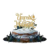 Umrah Mubarak Cupcake Topper - Gold Glitter Islamic Cake Decoration for Umrah Celebration, Eid, Ramadan, or Hajj Party - Elegant Arabic Script with Mosque & Crescent Design