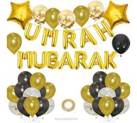 Umrah Mubarak Decoration, Umrah Mubarak Balloons, Star Printed Confetti Balloon Graduation Party Decorations Black Gold White Balloons