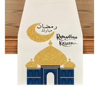 Umrah Mubarak Decoration,Umrah Mubarak decoration,33 × 183 cm Moon Castle Table Runner Ramadan Decorations for Home Table,Eid Decorations Kitchen Dining Table Decoration Indoor Holiday Party Decor