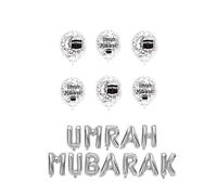 Umrah Mubarak Foil Balloons Urdu Arabic | Umrah Mubarak Decoration Congratulations BRDBW3D (Silver English)