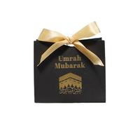 Umrah Mubarak Gift Bags - 10 Pack | Black Mini Favor Bags with Gold Ribbon | Islamic Return Gifts for Umrah, Hajj, Eid, Ramadan | Elegant Umrah Decorations