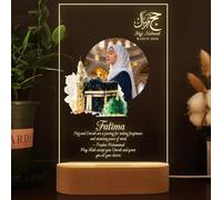 Umrah Mubarak Gift, Umrah Acrylic Plaque with Personalised Photo Name Time and Message, Umrah Kaaba Gift, Hajj Home Decoration Ramadan Eid Gifts for Family, Muslim Islamic Gifts