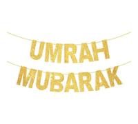 Umrah Mubarak Gold Glitter Banner Umrah Decorations Bunting Banner