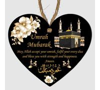 Umrah Mubarak Heart Plaque with Kaaba Design Hanging Keepaske - Thoughtful Islamic Gift for Pilgrimage and Spiritual Celebrations Gold & Black (Medium: 15 cm (H) × 13 cm (W))