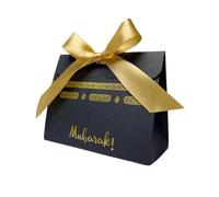 Umrah Mubarak Mini Gift Bags - 10 Pack | Black & Gold Kabah Design | 11x9x5cm Favor Bags with Ribbon | Islamic Decorations for Umrah, Hajj, Eid, Party, Return Gifts & Sweets Packaging