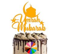 Umrah Mubarak Silver Mirror Finish Cake Topper for Large Cake with Transparent Stick