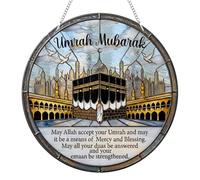 Umrah Mubarak Suncatchers for Windows Hanging, Stained Glass Window Hanging Ornament, Acrylic Sun Catchers Indoor Window for Garden, Home, Indoor, Outdoor Decor, Islamic Gift for Family & Friends