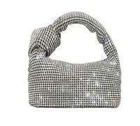 UMREN Bling Full Glitter Knotted Handbag for Women Crystal Rhinestone Hobo Dumpling Bag Diamond Evening Clutch Crossbody Bag, A-silver