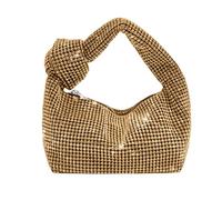 UMREN Bling Full Glitter Knotted Handbag for Women Crystal Rhinestone Hobo Dumpling Bag Diamond Evening Clutch Crossbody Bag, A-gold