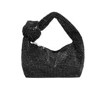 UMREN Bling Full Glitter Knotted Handbag for Women Crystal Rhinestone Hobo Dumpling Bag Diamond Evening Clutch Crossbody Bag, A-black