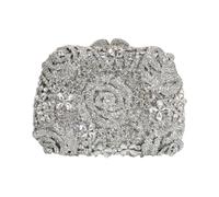 UMREN Elegant Lady Floral Rhinestone Clutch Vintage Rose Crystal Evening Bag Flower Diamond Handbag Purse for Wedding Party, Silver 1