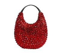 UMREN Women Elegant Diamond Rhinestone Evening Bag Top Handle Crystal Clutch Purse Wedding Party Handbag Unique Crossboby Bag, Red