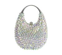UMREN Women Elegant Diamond Rhinestone Evening Bag Top Handle Crystal Clutch Purse Wedding Party Handbag Unique Crossboby Bag, Silver Ab
