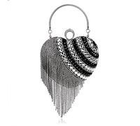 UMREN Women Luxury Heart Shape Tassel Evening Clutch Bag Rhinestones Wedding Party Purse Handbag, Black 3, One Size