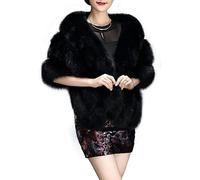 UMREN Women's Luxury Party Faux Fox Fur Long Shawl Cloak Cape for Winter, A-black, One Size