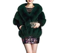 UMREN Women's Luxury Party Faux Fox Fur Long Shawl Cloak Cape for Winter, A-dark Green, One Size