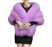 UMREN Women's Luxury Party Faux Fox Fur Long Shawl Cloak Cape for Winter, A-lilac, One Size