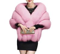 UMREN Women's Luxury Party Faux Fox Fur Long Shawl Cloak Cape for Winter Light Pink, Light Pink, One Size