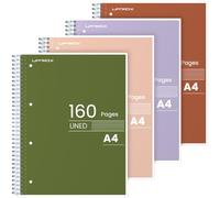 Umriox 4 Pack Notebook A4, 7mm Lined with Margin, 160 Pages Wirebound Notebook with 4-Hole Punch Margins, Easily Tear Off - Retro Colors