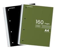 Umriox A4 Notebook, 7 mm Lined Wirebound Notebook with 4-Hole Punch Margins, 160 Pages Premium Paper College Ruled Journal with Perforated Edges, Pack of 2 Notepads - Black+Green