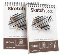 Umriox A4 Sketchbook,2-Pack Sketch Book with 160gsm Thick Paper, Top Spiral Bound Sketch Pad, Acid-Free Drawing Paper,Art Drawing Pad for Artists, Students & Professionals,40 Sheets / 80 Pages