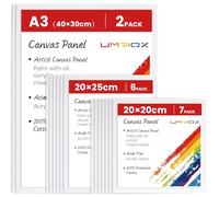 Umriox Canvas for Painting, Set of 15 Canvas Panels - 20x20cm, 20x25cm,A3(30x40cm) Cotton Acid-Free Blank Painting Canvases for Acrylic Paint, Oil Paint & Wet Water Art Media
