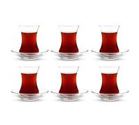 ums Turkish Tea Glass Set, Slim Waist Design and Thick Sole Prevent Tea From Getting Cold, Easy to Keep for 6 People, 6 Saucers, 6 Glasses, Useful Set (12 Pieces)