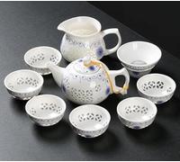 umsl 11PCS Hollow Honeycomb Kung Fu Tea Set Blue and White Porcelain Drinkware Ceramic Glass Teacup Teapot Gaiwan Strainer Fair Cup