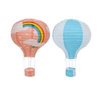 Umsoxhy 2pcs 12Inch Hot Air Balloon Paper Lantern Lampshade Ceiling Light Wedding Decor - Blue & Pink Rainbow