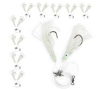 UMT 10pc Glow Tile Fish Hi-Lo Fishing Rig 10/0 Snelled Octopus Mustad Hook, Glow in The Dark Skirts Deepsea Fishing Rigs, Heavy Duty 3-Way Swivel