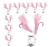 UMT 10pc Pink Glow Tile Fish Hi-Lo Fishing Rig 10/0 Snelled Octopus Mustad Hook, Glow in The Dark Skirts Deepsea Fishing Rigs, Heavy Duty 3-Way Swivel