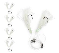 UMT 5pc Glow Tile Fish Hi-Lo Fishing Rig 10/0 Snelled Octopus Mustad Hook, Glow in The Dark Skirts Deepsea Fishing Rigs, Heavy Duty 3-Way Swivel
