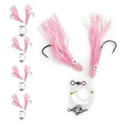 UMT 5pc Pink Glow Tile Fish Hi-Lo Fishing Rig 10/0 Snelled Octopus Mustad Hook, Glow in The Dark Skirts Deepsea Fishing Rigs, Heavy Duty 3-Way Swivel