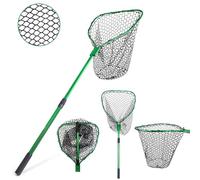 UMT Telescopic Fishing Landing Net (3.6-5 ft) - 17" x 19" Large Hoop, 21" Deep Silicone Rubber Mesh, for Freshwater & Saltwater, Green