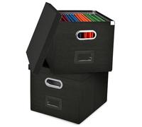 Umtiti 2PCS A4-Size File Organizer Box with Lid（Folders not included. Letter Size, File Folder Storage, Easy Slide Durable Hanging File Box for Office/Decor/Home,Black.S-UK
