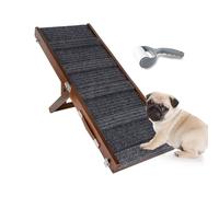 Umtiti Brown Wooden Framed Folding Portable Pet Ramp. 4 Levels Adjustable 9" to 17.3" with Non-Slip 5 Paw Traction Mat for Small Medium Doggie. Dog Ramps-80penBN,UK