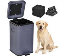 Umtiti Dog Poop Trash Can with Lid for Outdoors，3.2 Gallon Trash Can with Activated Carbon Filter & Plastic Bags, Pet Waste Container，UP12L-GY-F+90BK