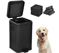 Umtiti Dog Poop Trash Can with Lid for Outdoors，3.2 Gallon Trash Can with Activated Carbon Filter & Plastic Bags, Pet Waste Container，UP12L-BK-F+90BK