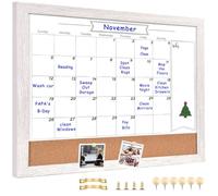Umtiti Monthly Calendar Dry Erase White Board & Cork Bulletin Board，13" x 17" Brown Wood Frame，Magnetic Surface Whiteboard.Perfect for Organizing Your Space.Whiteboard+Cork-3442A-WH