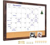 Umtiti Monthly Calendar Dry Erase White Board & Cork Bulletin Board，13" x 17" Brown Wood Frame，Magnetic Surface Whiteboard.Perfect for Organizing Your Space.Whiteboard+Cork-3343B-BN