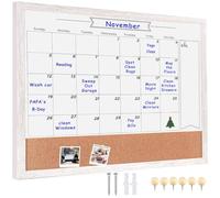 Umtiti Monthly Calendar Dry Erase White Board & Cork Bulletin Board，18" x 22" Brown Wood Frame，Magnetic Surface Whiteboard.Perfect for Organizing Your Space,.Whiteboard+Cork-4555A-WH
